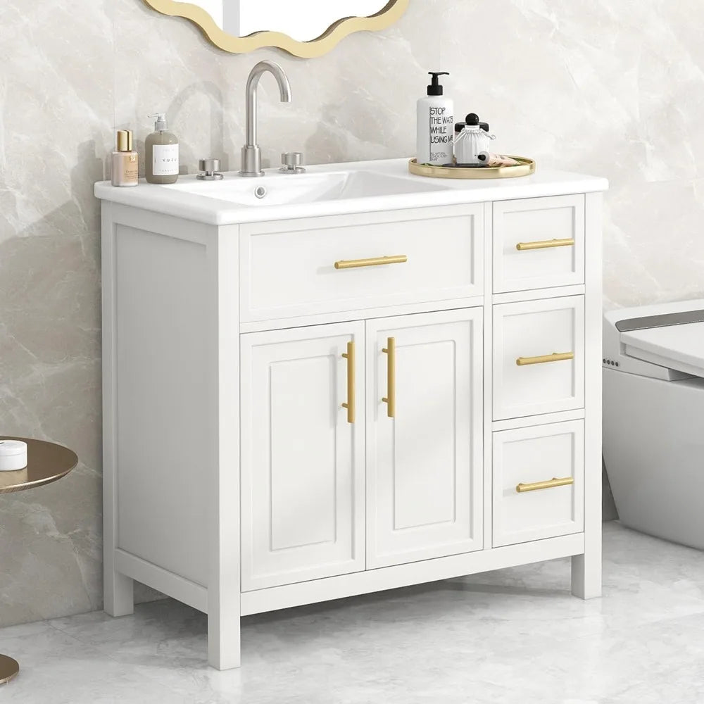 Solid Wood Bathroom Vanity With Offset Sink And Dual Doors
