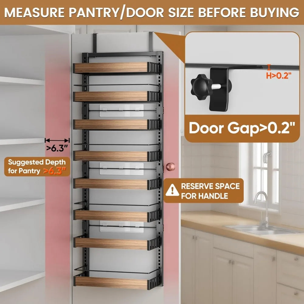 8 Tier Over the Door Pantry Organizer, 2-in-1 Wall Mount or Hanging Spice Rack Seasoning Shelf with Adjustable Baskets The Pet & Home Store