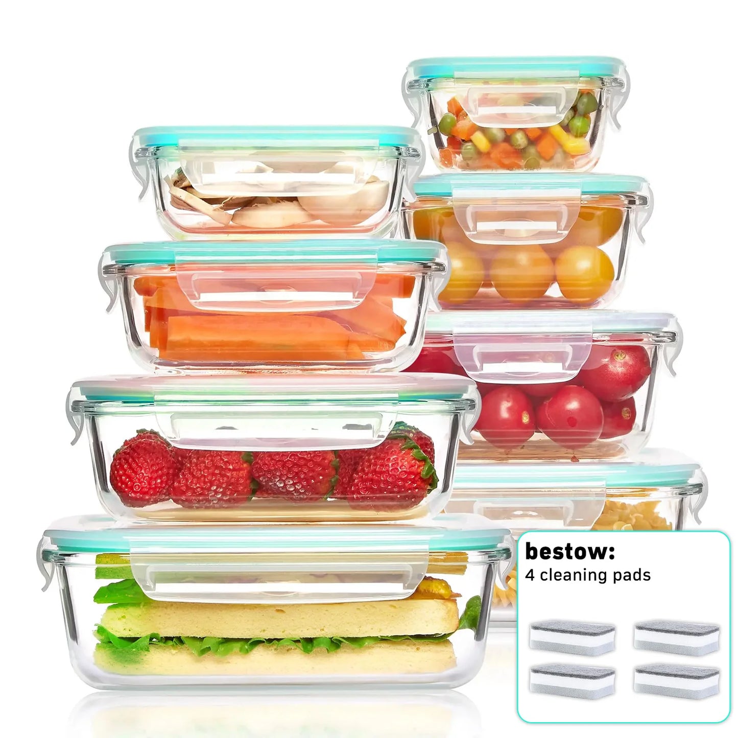 8-Pack Airtight Glass Food Storage Containers,Borosilicate Glass,Leakproof & Stackable for Microwave,Oven,Freezer and Dishwasher
