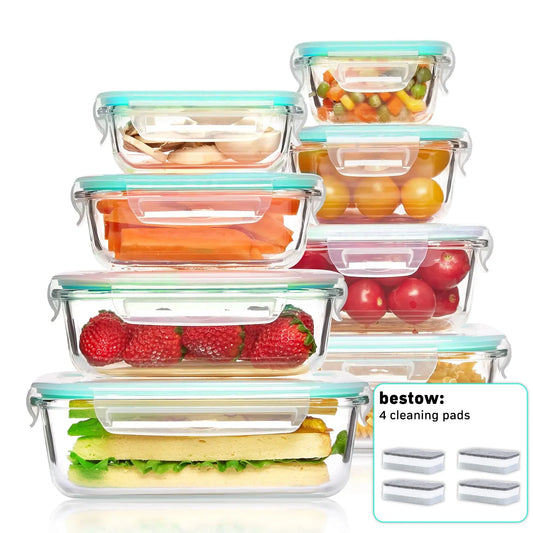 8-Pack Airtight Glass Food Storage Containers,Borosilicate Glass,Leakproof & Stackable for Microwave,Oven,Freezer and Dishwasher