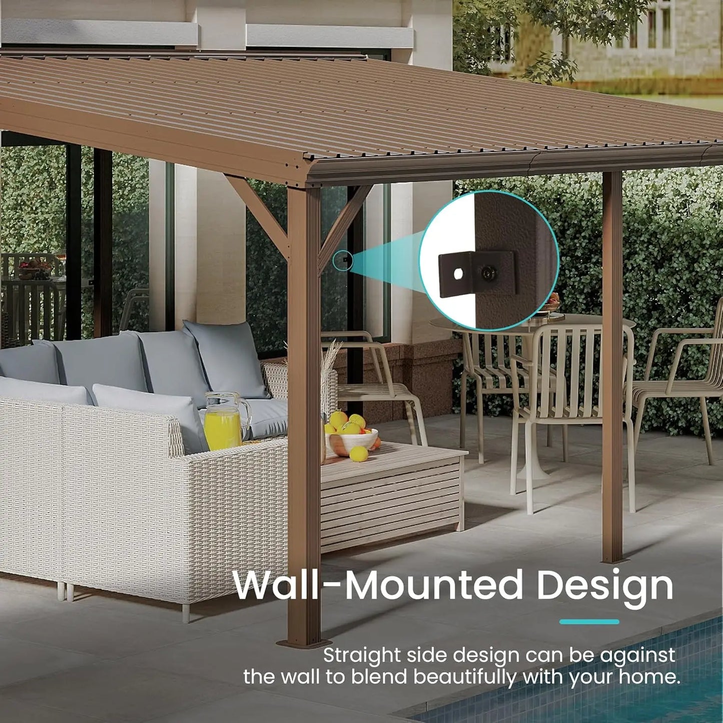 Wall Mounted Lean To Gazebo Pergola With Galvanized Steel Roof