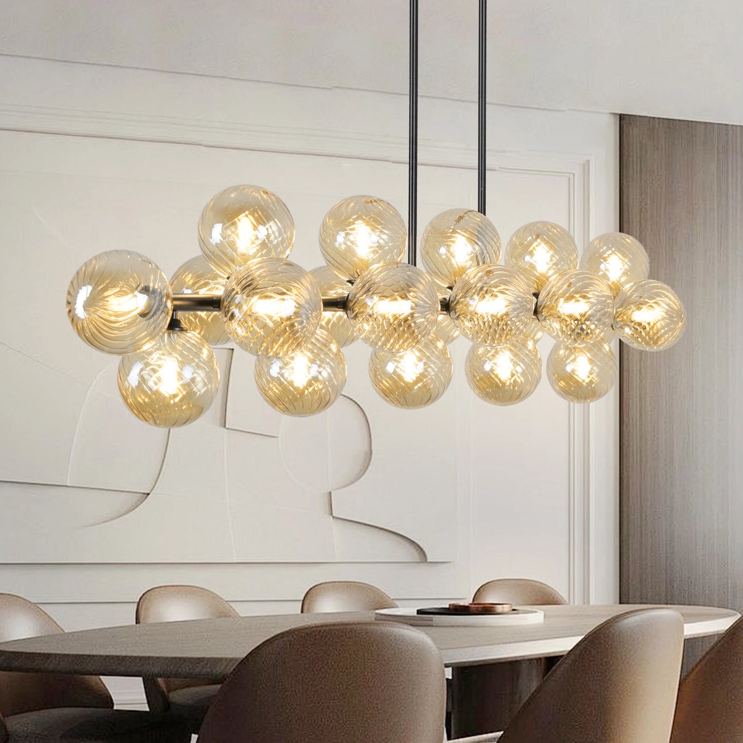 21-Lights Sputnik Chandelier Height Adjustable 70.8in Bubble Glass Chandelier for Dining Room Kitchen Island Mid Century