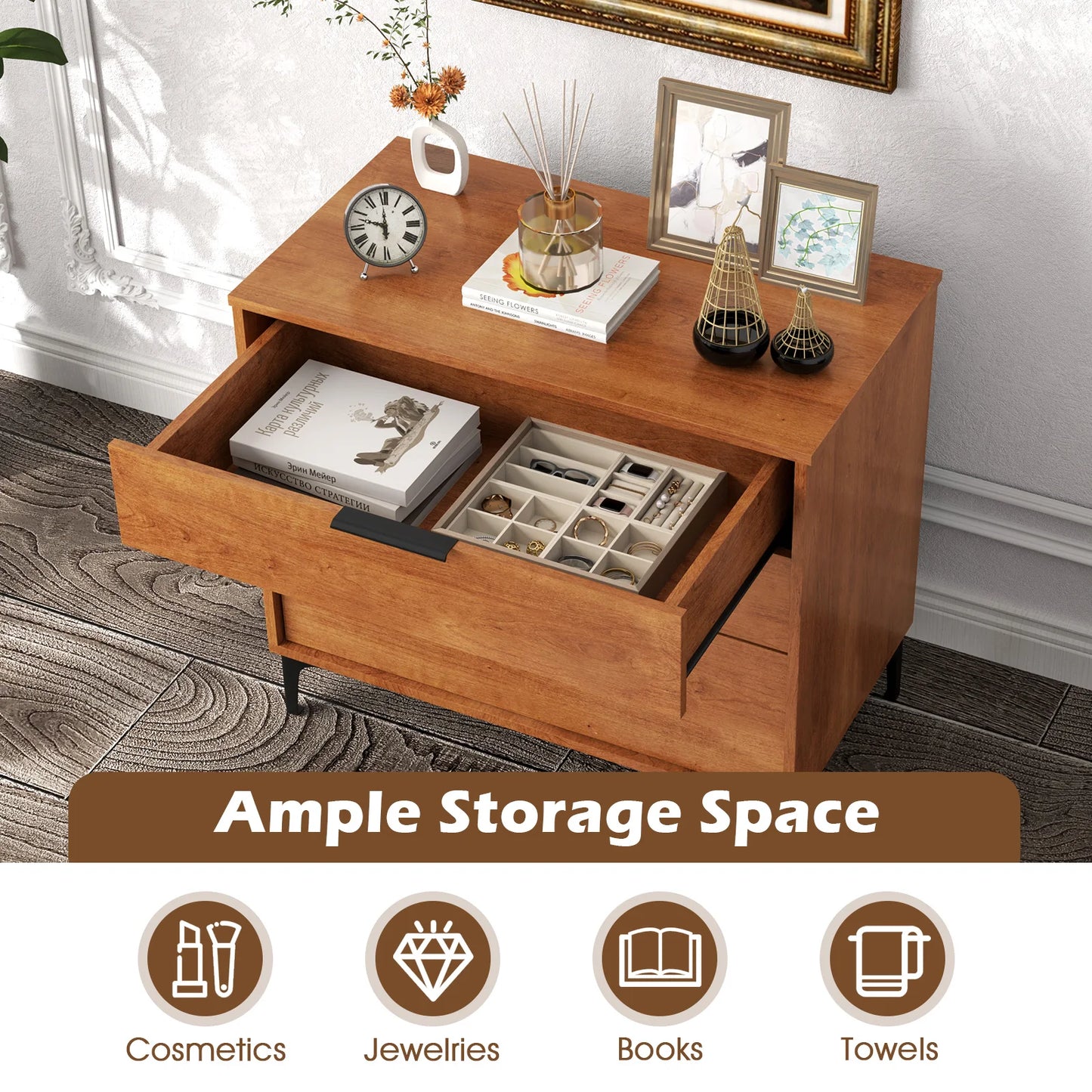 HOMASIS 3-Drawer Dresser With Metal Legs And Anti-Tip Kit