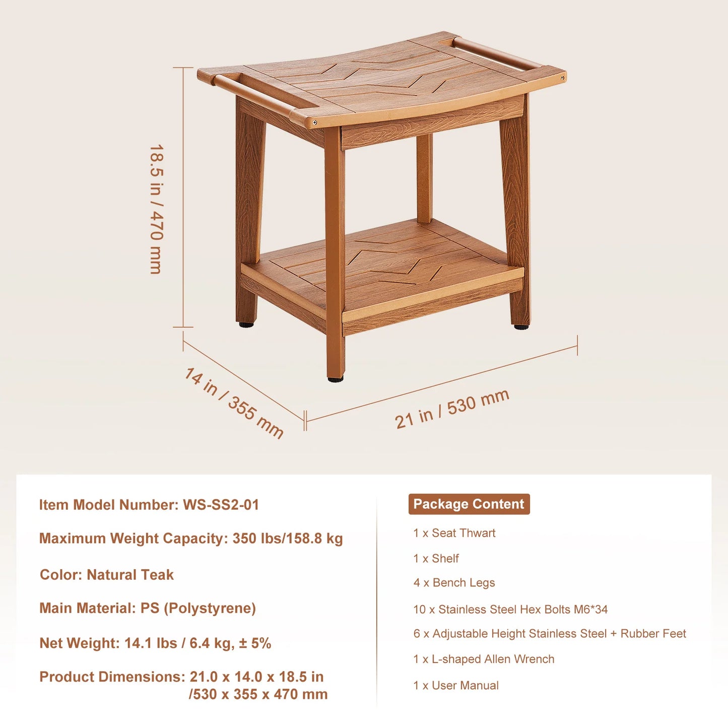 SucceBuy Bamboo Shower Bench With Storage Shelf 330lbs