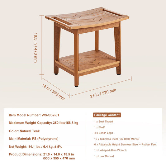 SucceBuy Bamboo Shower Bench With Storage Shelf 330lbs