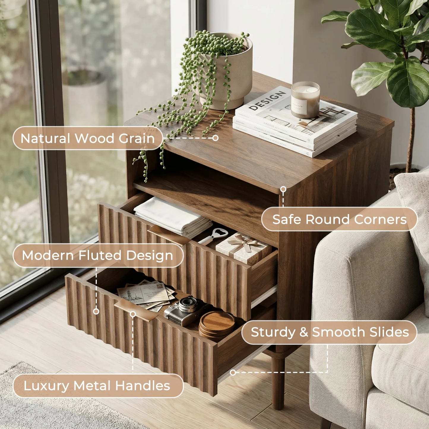 PIYRQ Set Of 2 Nightstands Modern Bedside Tables With Drawers