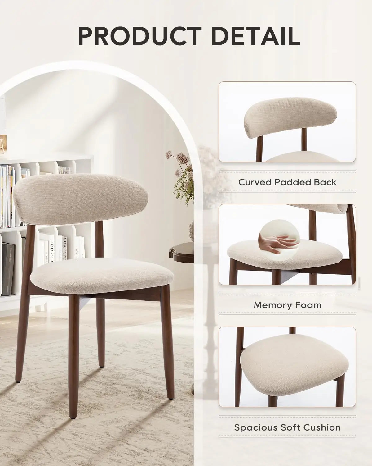 Upholstered Dining Chairs Set of 4 Modern Fabric Solid Wood Legs Kitchen Room Beige Custom