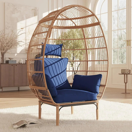 Egg Chair Wicker Outdoor Chair, Patio Chair Lounger Chair with 5 Cushion for Living Room, Bedroom, Patio Backyard Balcony The Pet & Home Store