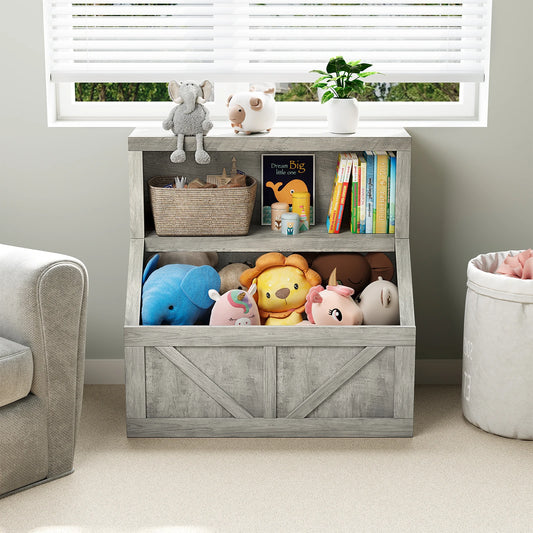 Wooden Toddler Bookshelf With Toy Storage Cubby Organizer