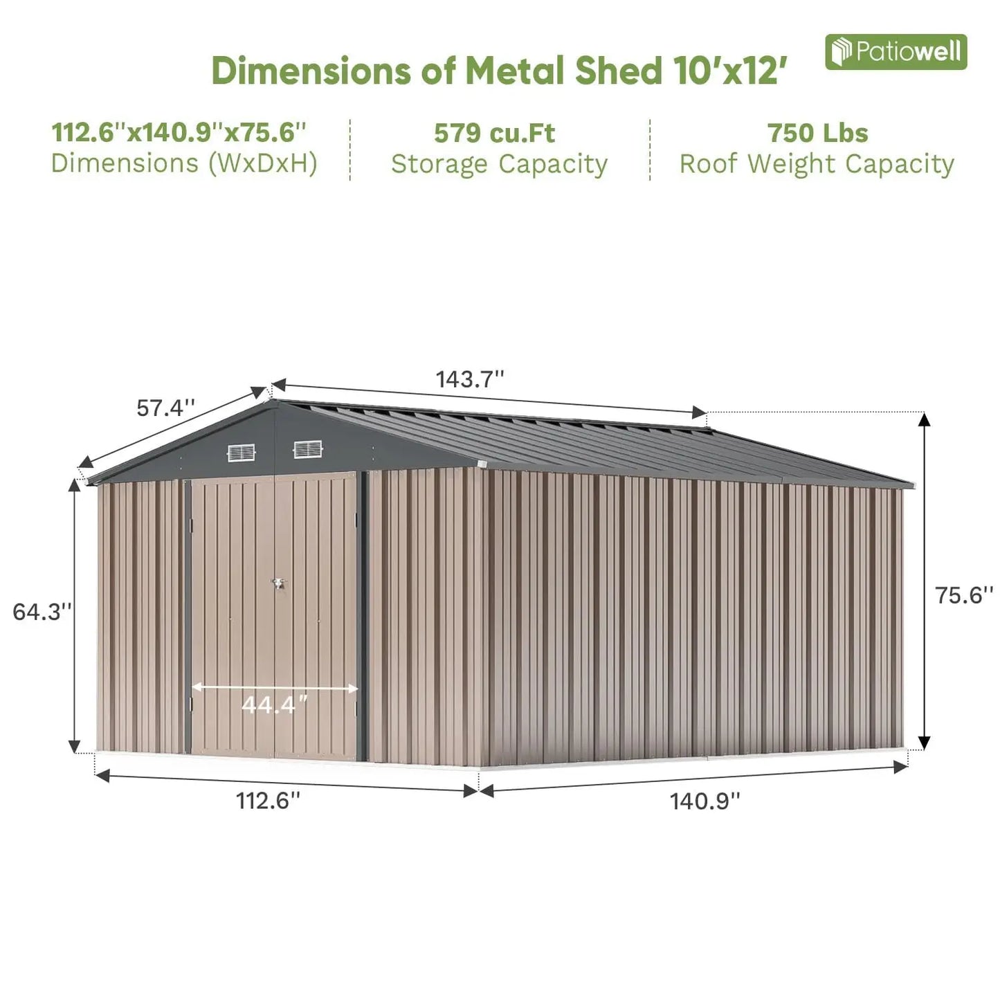 10 x 12 FT Outdoor Storage Shed, Large Metal Shed Storage with Lockable Doors and Steel Frame, Utility Tool Outside, Customized