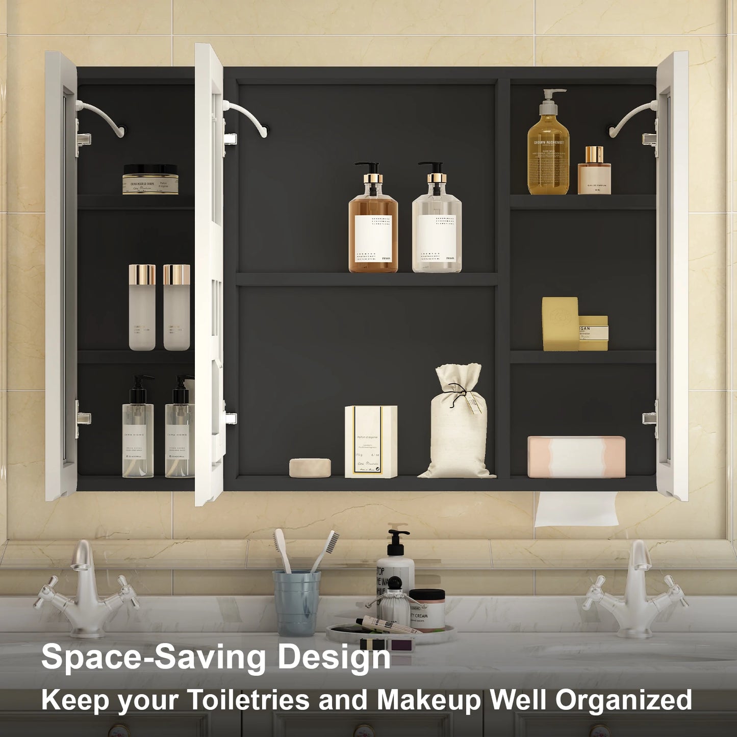 Onesaimei LED Mirror Bathroom Medicine Cabinet With 2 Doors