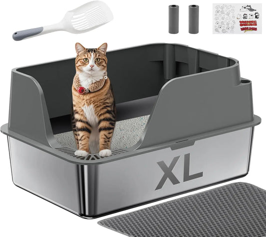 Stainless Steel Cat Litter Box Splash Proof Leakproof