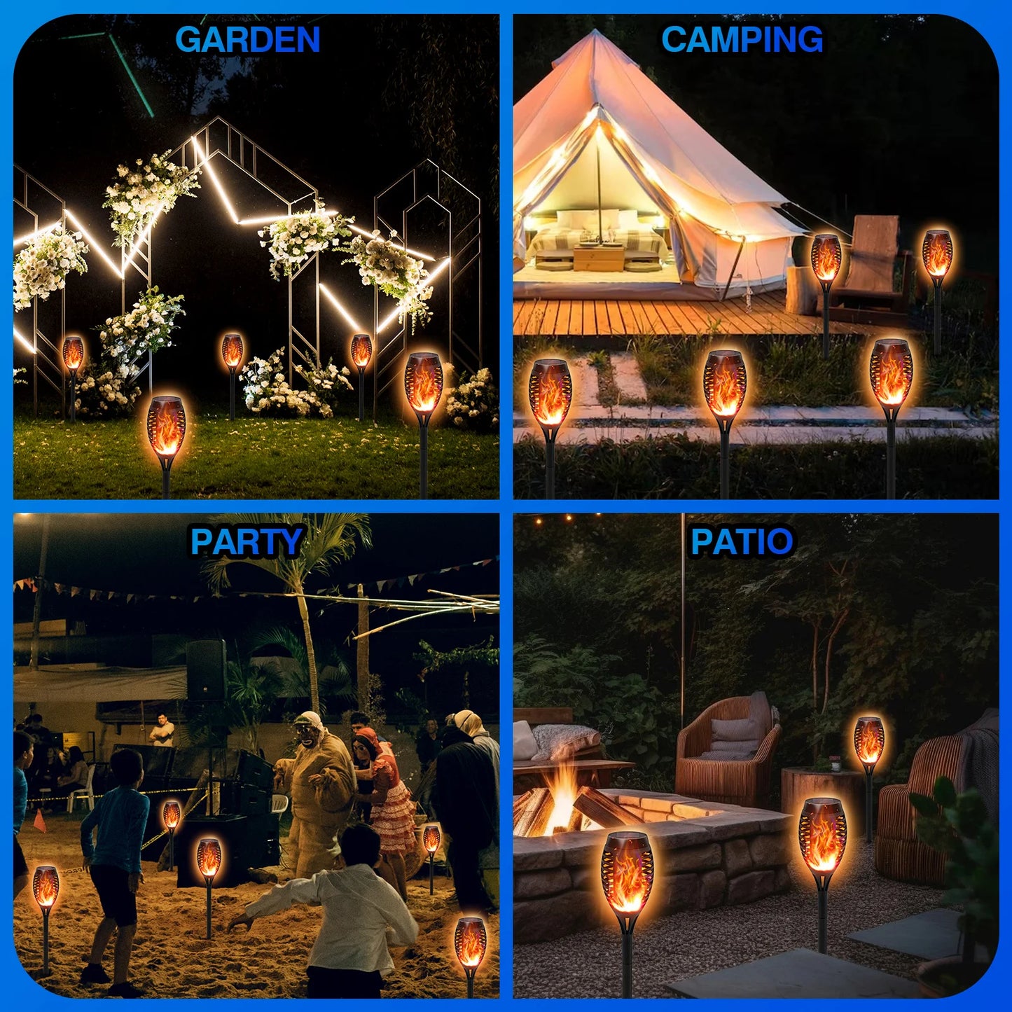 Solar Torch Lights With Flickering Flame Waterproof Outdoor Garden Path
