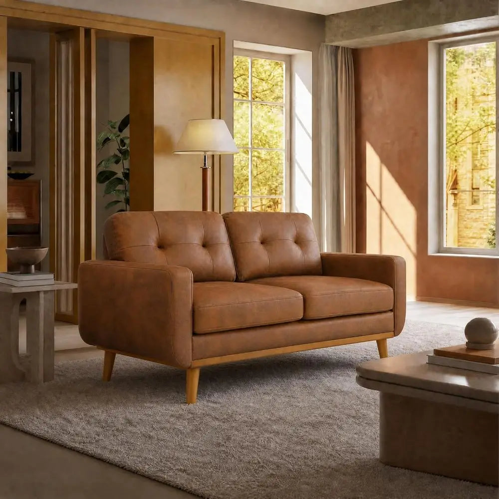 68 Genuine Leather Loveseat Sofa, Comfortable Couch for Living Room or Home Office (Brown, Loveseat, 65)