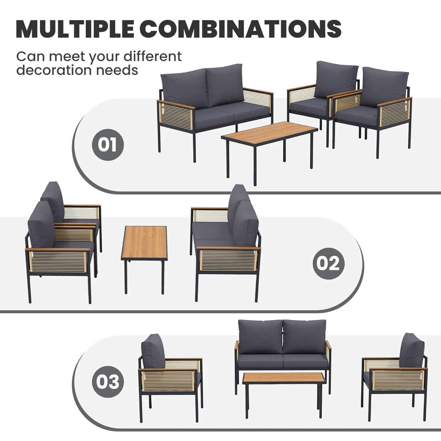 Bamboo Outdoor Patio Furniture Set For Four With Cushions Table