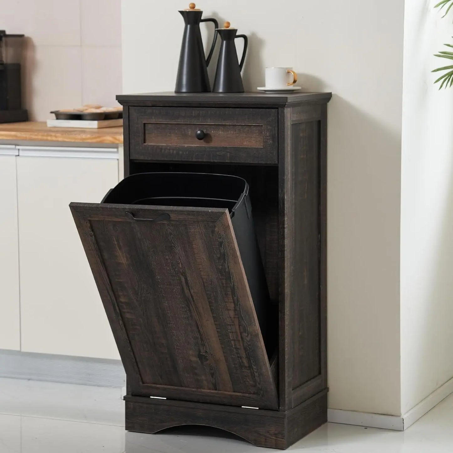 13 Gallons Tilt Out Trash Cabinet Freestanding Kitchen Trash Bin Cabinet Wood Garbage Recycling Cabinet with, Customized