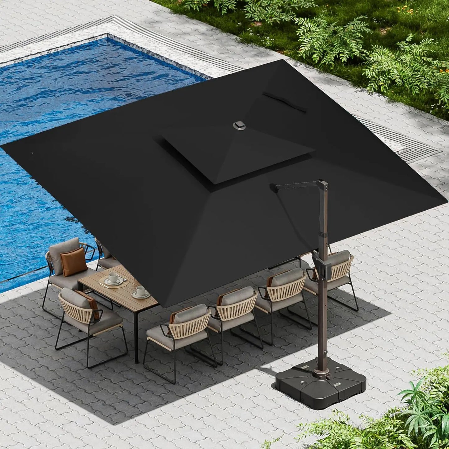 HUANZHUANG Cantilever Patio Umbrella With Base Included Rectangular Offset