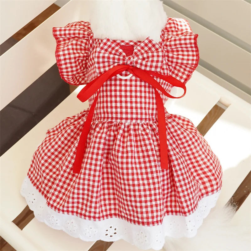 Floral Plaid Summer Pet Dress For Dogs And Cats Deluxe
