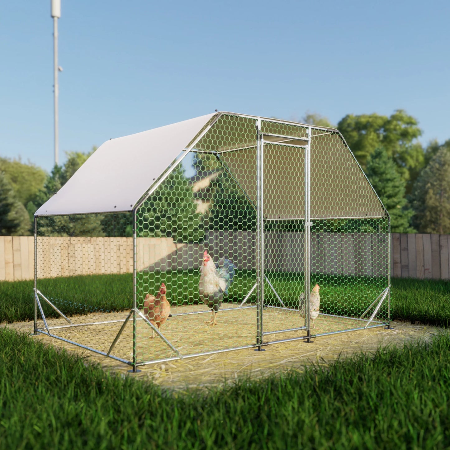 HiMISS Metal Chicken Coop With Waterproof Cover Walk In Poultry Pen