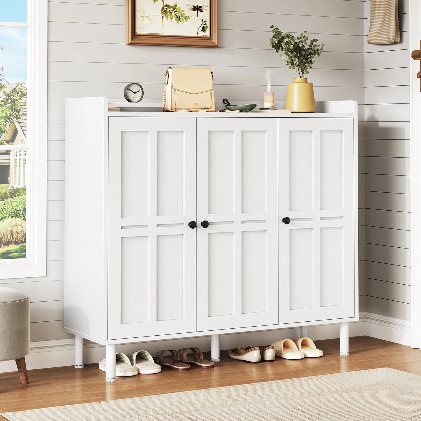 ONBRILL Shoe Cabinet With 3 Doors, 30 Pairs Storage