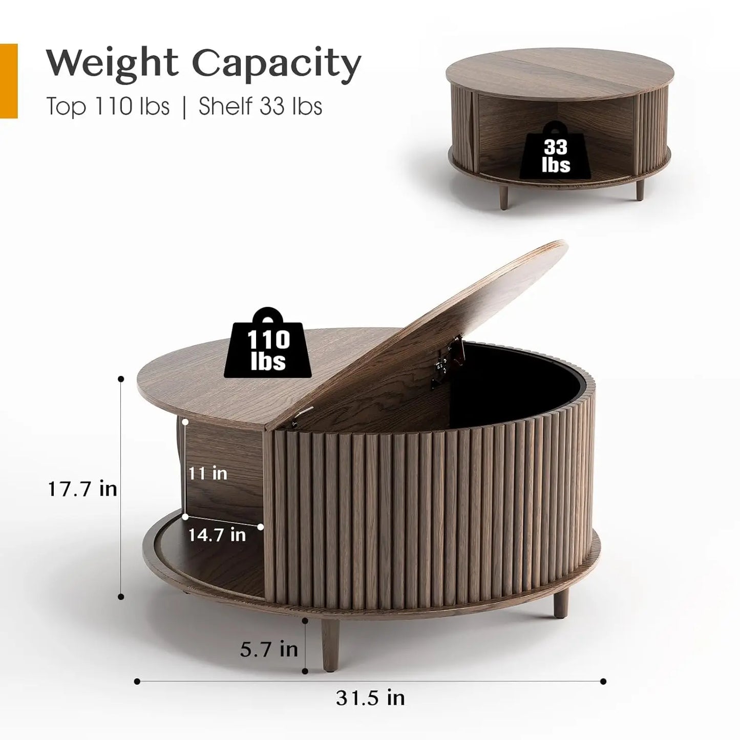 Round Coffee Table With Hidden Storage Walnut Wood Drum Table