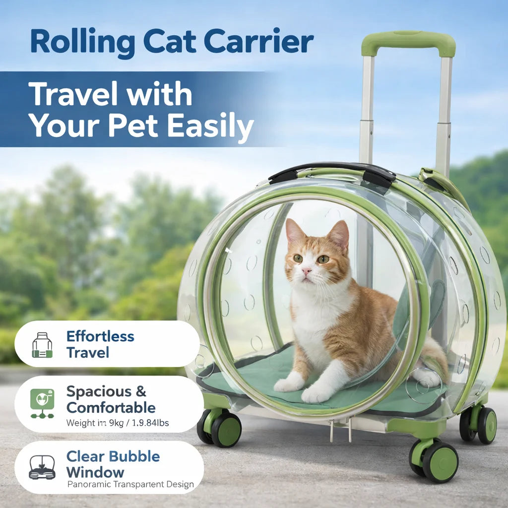 Rolling Cat Carrier With Wheels Telescopic Handle Pet Travel Bag