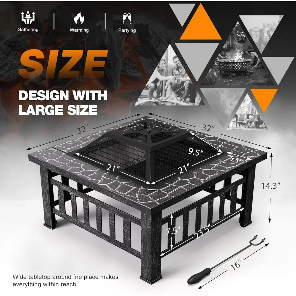 Devoko Outdoor Fire Pit, 32 Inch Firepit Table Metal Outdoor Fireplaces with Waterproof Cover for Outside Patio Camping (Silver) The Pet & Home Store