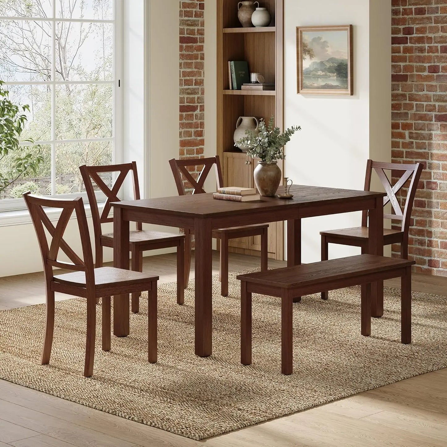 2026：6-Piece Farmhouse , 59 Wooden Table with 4 Chairs &, Kitchen & Dining Room Set 6, Space- The Pet & Home Store
