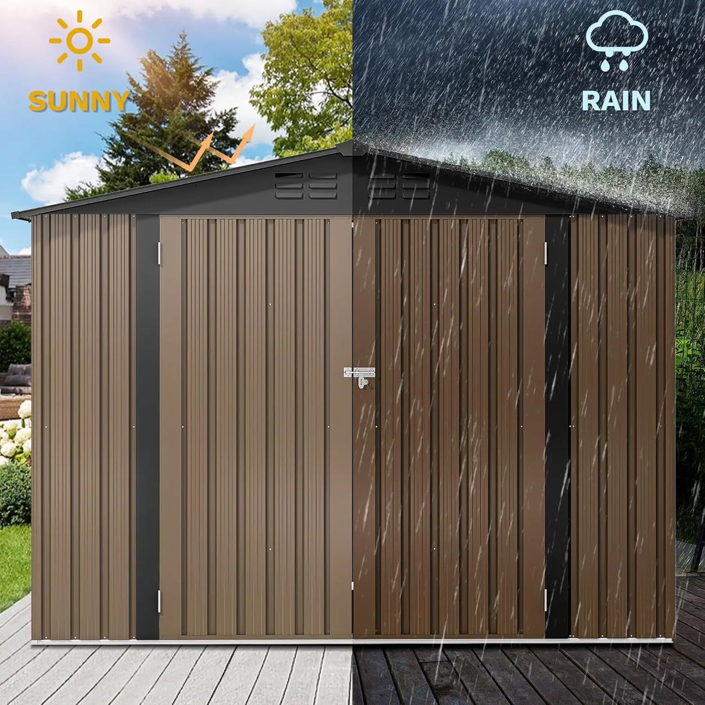 Outdoor Metal Storage Shed Heavy Duty Tool And Bike Garage With Easy Assembly