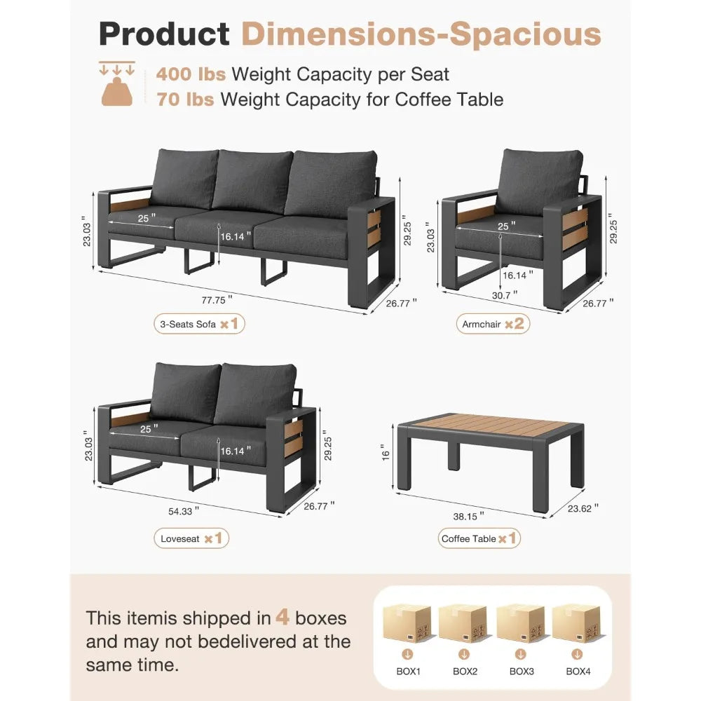 XIAOLANG Aluminum Patio Furniture Set 5 Piece Luxury Sectional