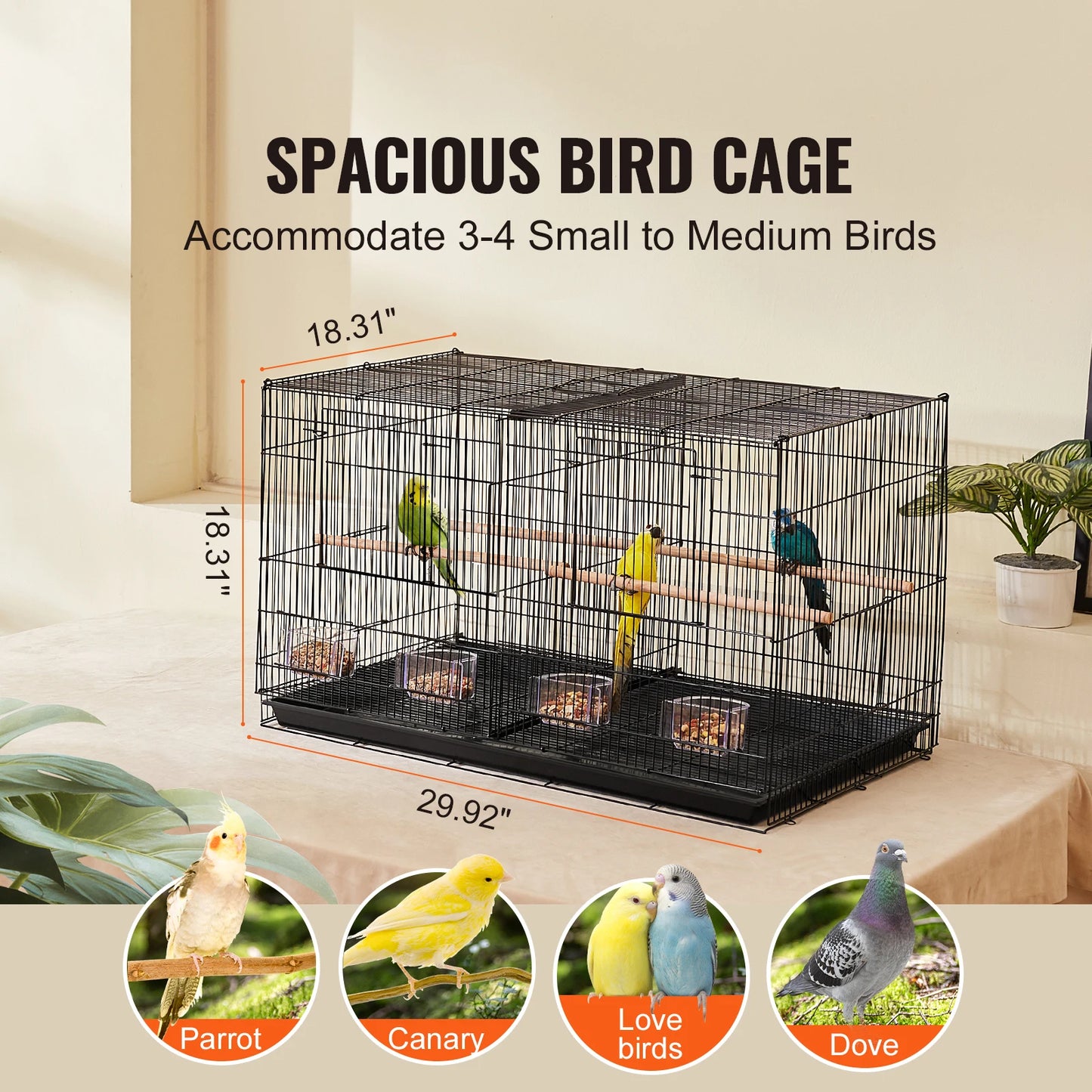 SUCCEBUY 30-Inch Flight Bird Cage, Stackable Small Animal Cage with Handle, Divided Birdcage for Travel, Portable Pet Cage for Small Birds