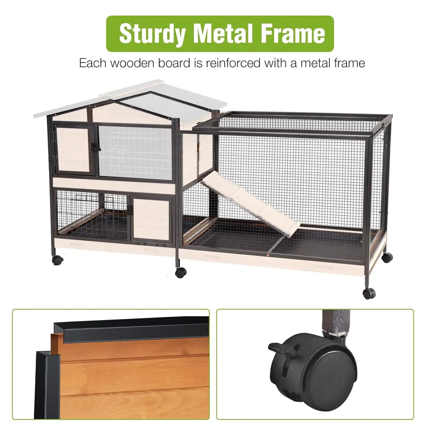 Two Story Rabbit Hutch With Chew Proof Full Metal Frame Indoor Outdoor
