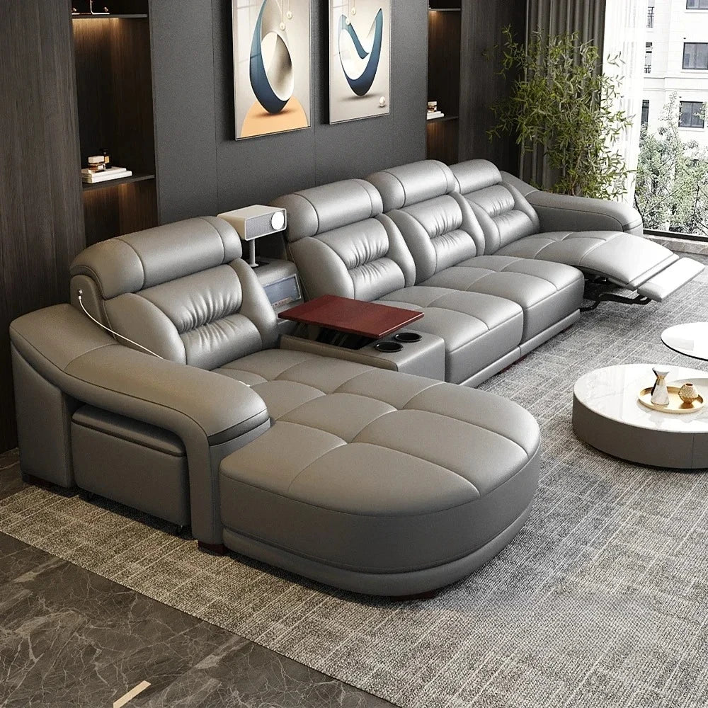MINGDIBAO Genuine Leather Power Recliner Sofa Set With Stool