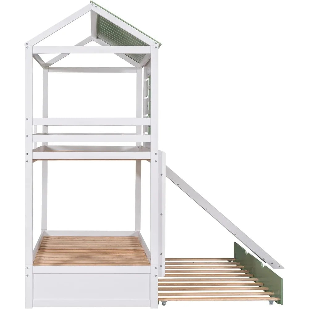 Twin Over Twin Bunk Bed With Slide Trundle Playhouse