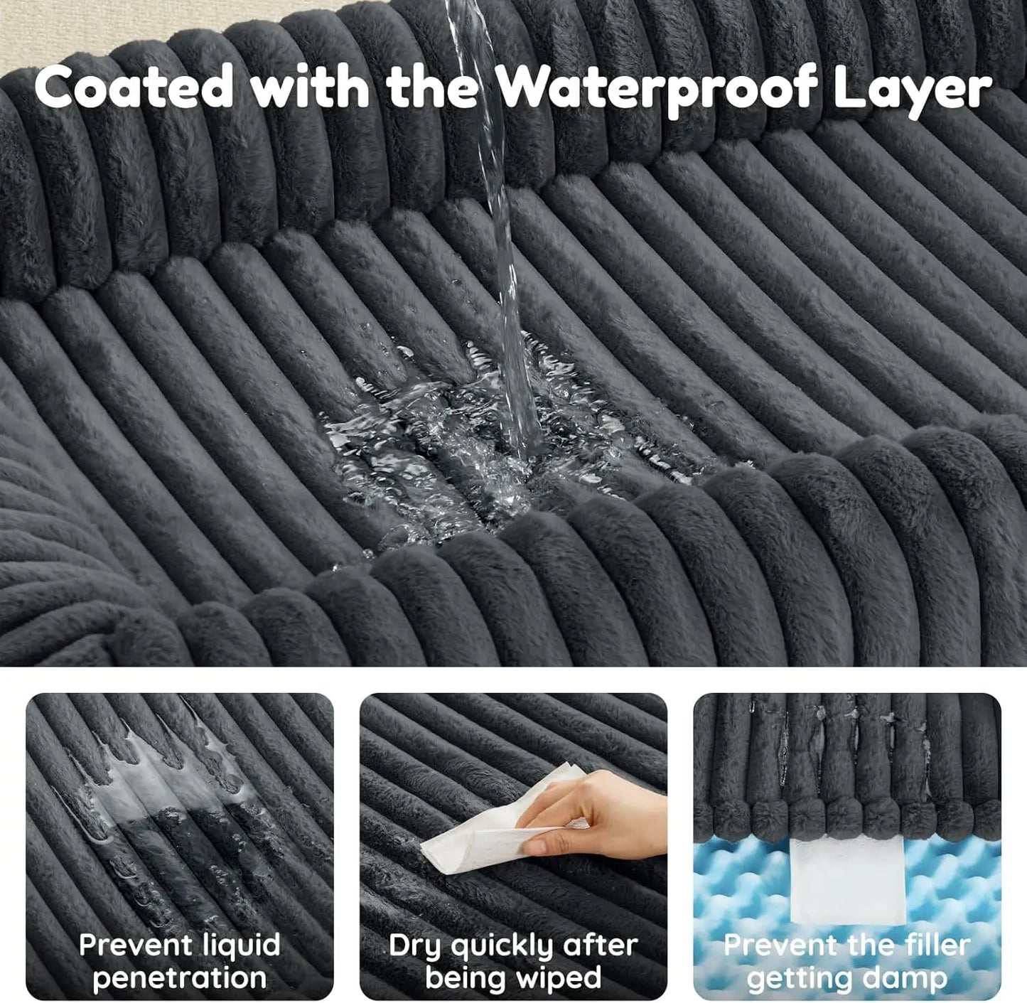 Faux Fur Orthopedic Dog Bolster Bed, Waterproof Washable Cover| rectangular dog sofa couch,egg crate foam,non-slip bottom,for small medium dogs,dark grey,30*24*7,puppy bed
