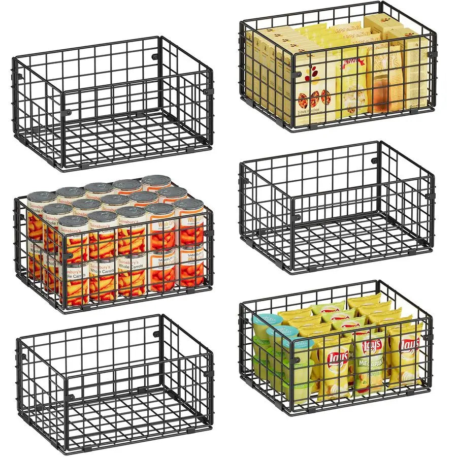 Metal Wire Basket Pantry Baskets Foldable Cabinet Organizers with Handles6 Pack12x9x6, Food Storage Freezer Organizer Bins for K