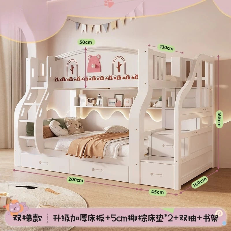Multi-functional Wooden Bunk Bed For Kids Cabinet Double Bed Storage Drawers 2 People Decker Kids Bed Frame Bedroom Furniture