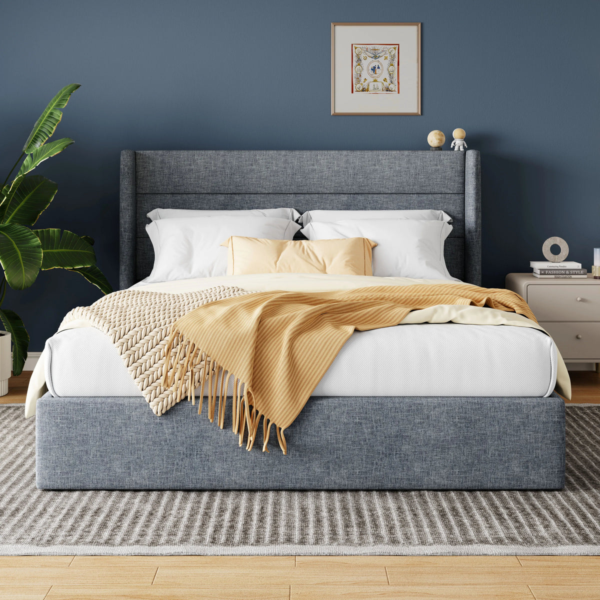 Lift Up Storage Bed with Wingback Headboard | Several Sizes, Colors The Pet & Home Store