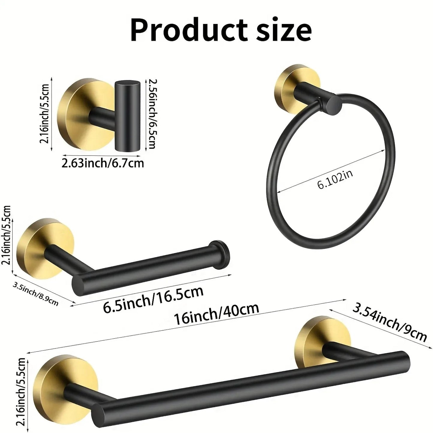 Black Gold Bathroom Hardware Set Accessories Wall Mounted Stainless Steel Towel Bar Towel Ring Toilet Paper Holder Hook Bathroom The Pet & Home Store