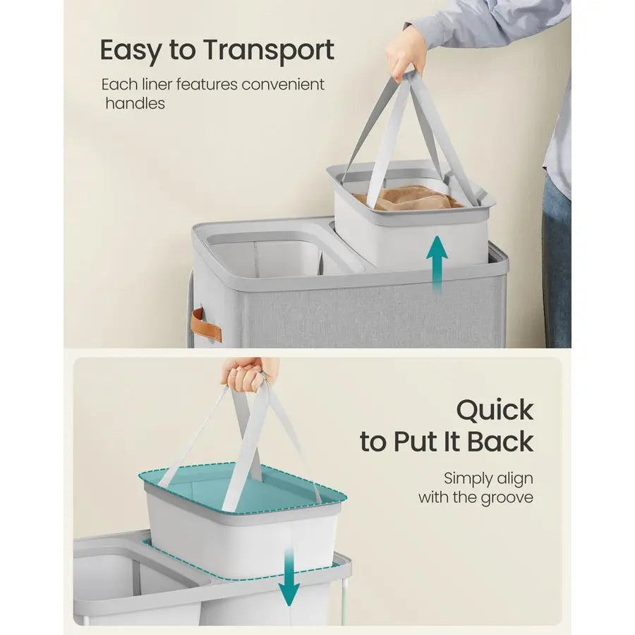 Dual Compartment Laundry Hamper With Lid And Handles Easy Assembly