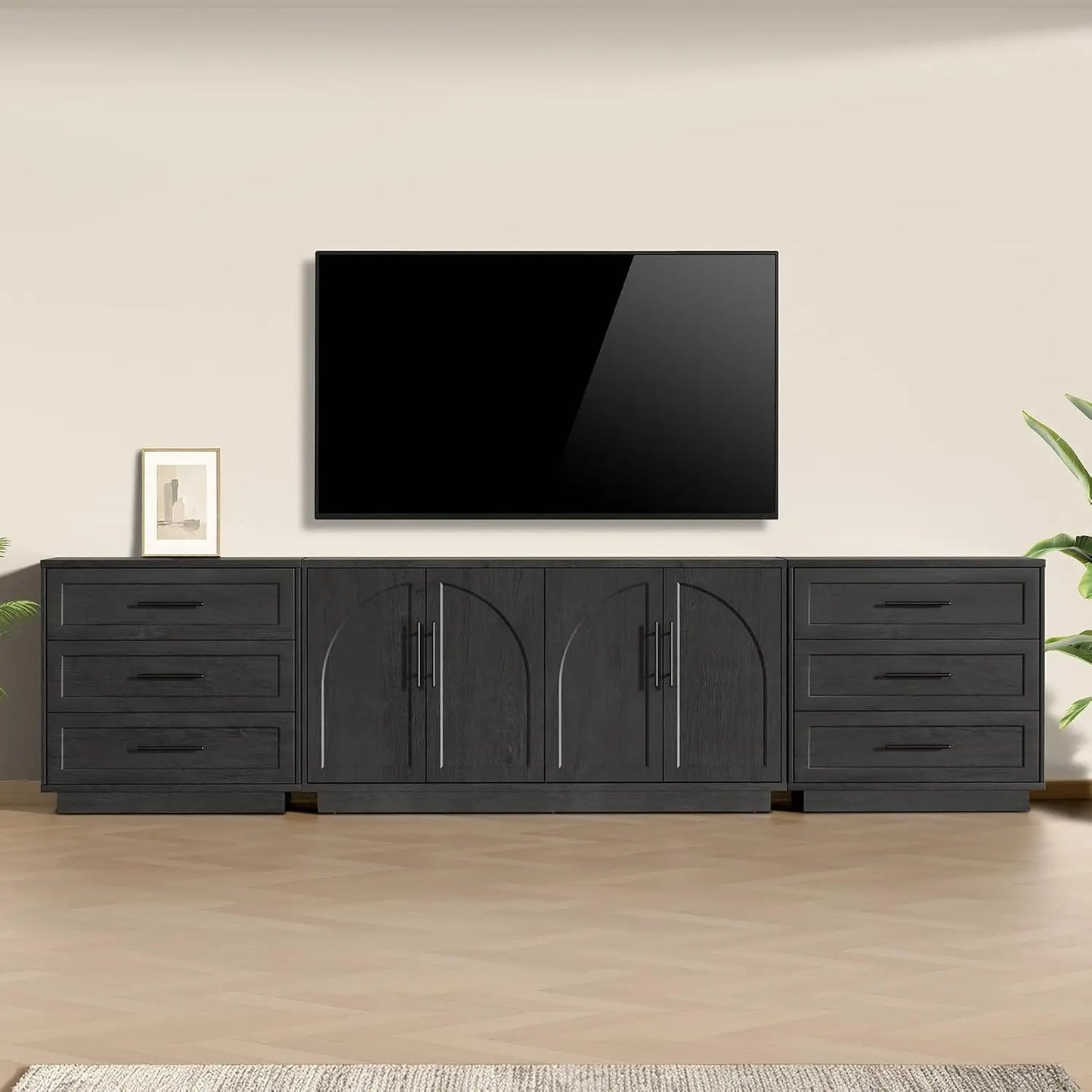 Buffet Cabinet With Glass Doors Modern Arched Sideboard