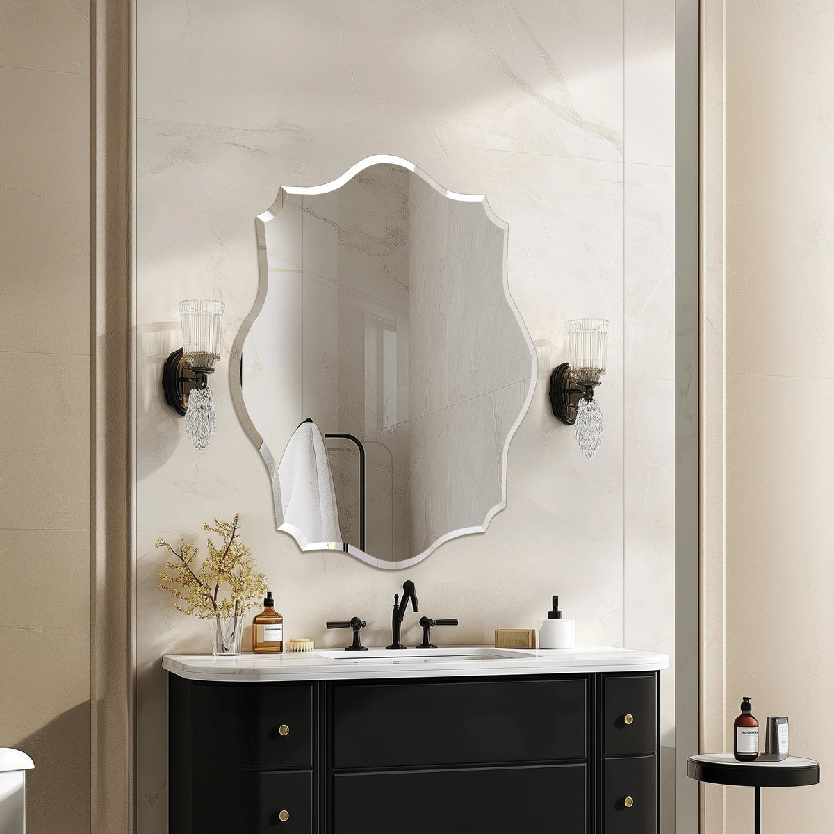 Wall Mirror Scalloped Frameless Beveled Edge Polished for Bathroom, Living Room, Vanity, Bedroom The Pet & Home Store