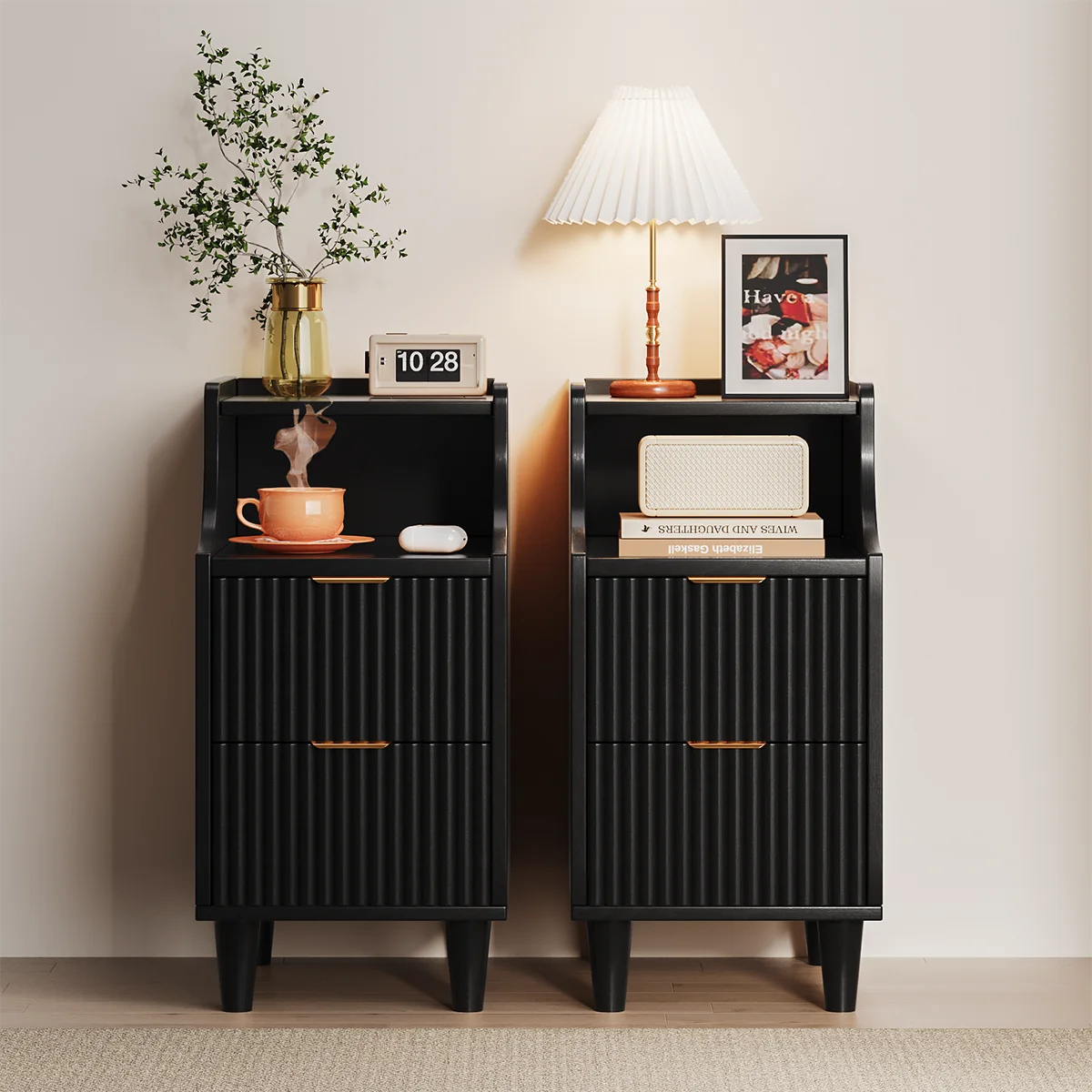 UGTOO Modern Nightstand With Two Drawers And Open Shelf The Pet & Home Store