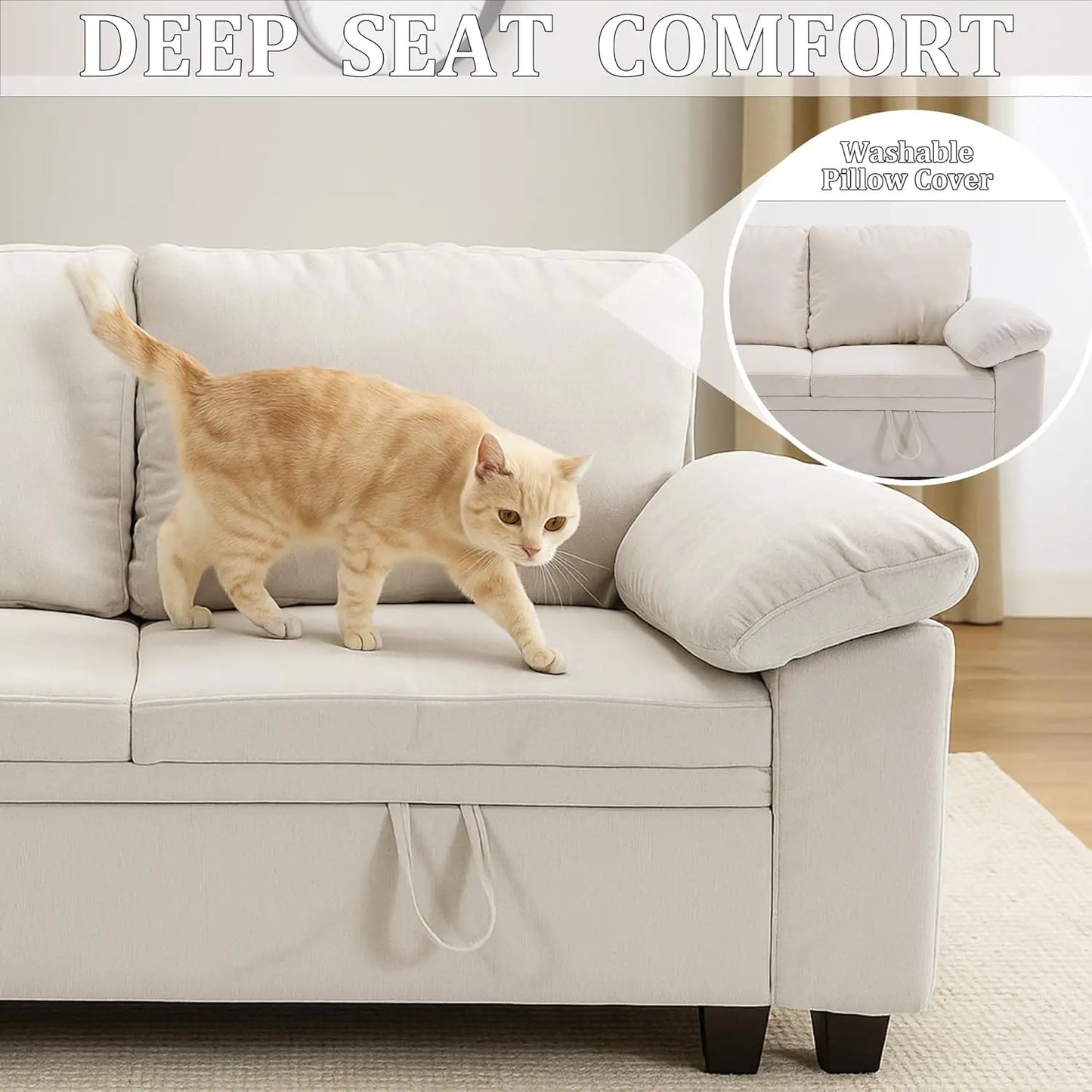 86 Inch Sectional Sleeper L Shaped Sofa with Pull Out Bed, Modular Sectional Sofa with Storage, Modern Chenille 5, Customized