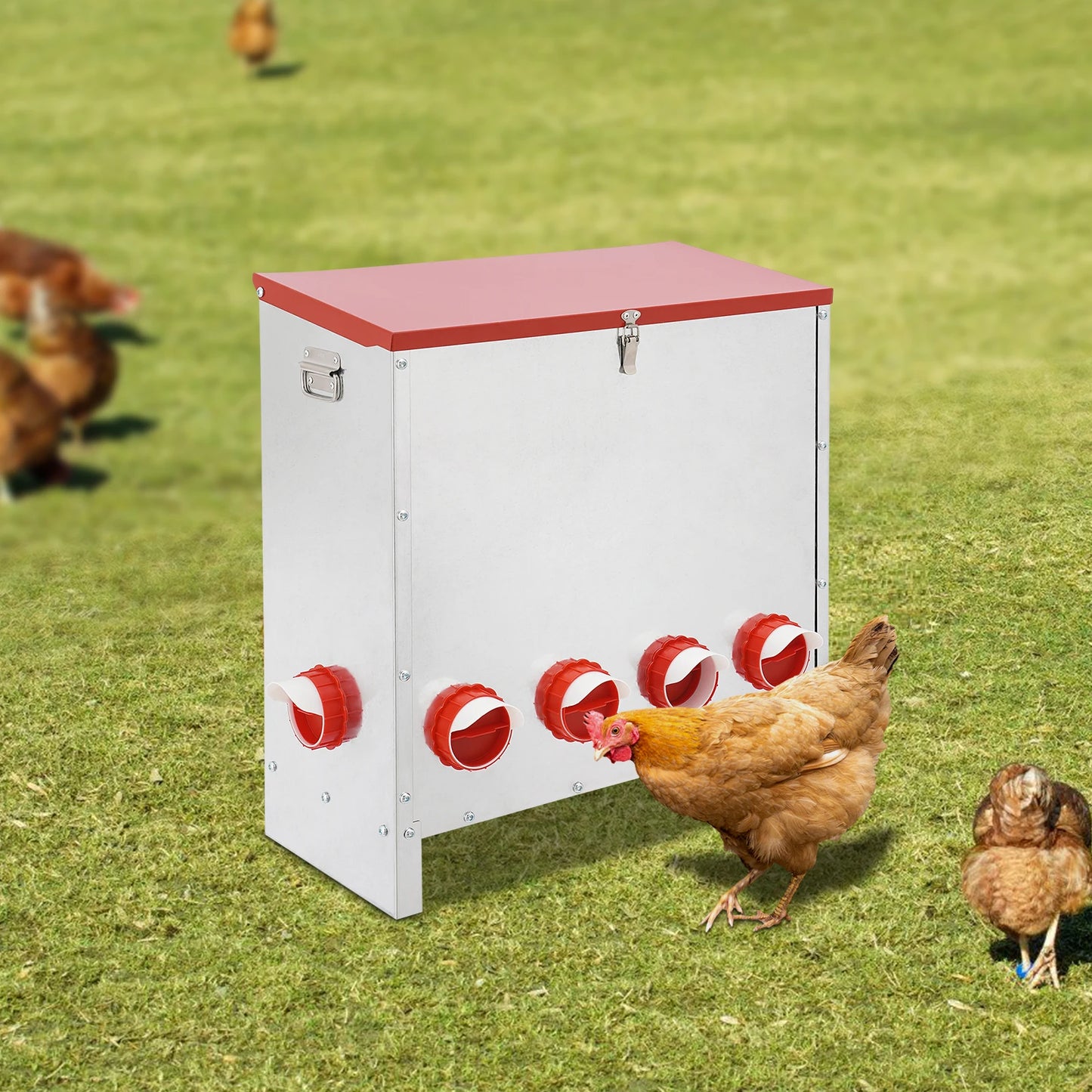 10 Port Galvanized Metal Chicken Feeder For Farm Poultry