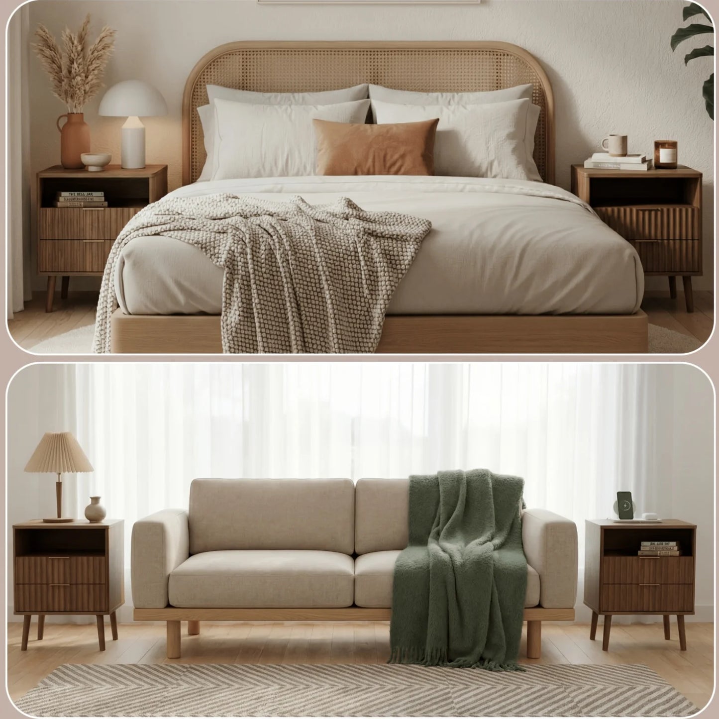 PIYRQ Set Of 2 Nightstands Modern Bedside Tables With Drawers
