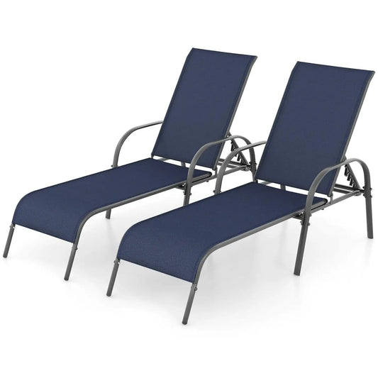 2-Pack Patio Lounge Chairs With 5-Position Adjustable Backrests