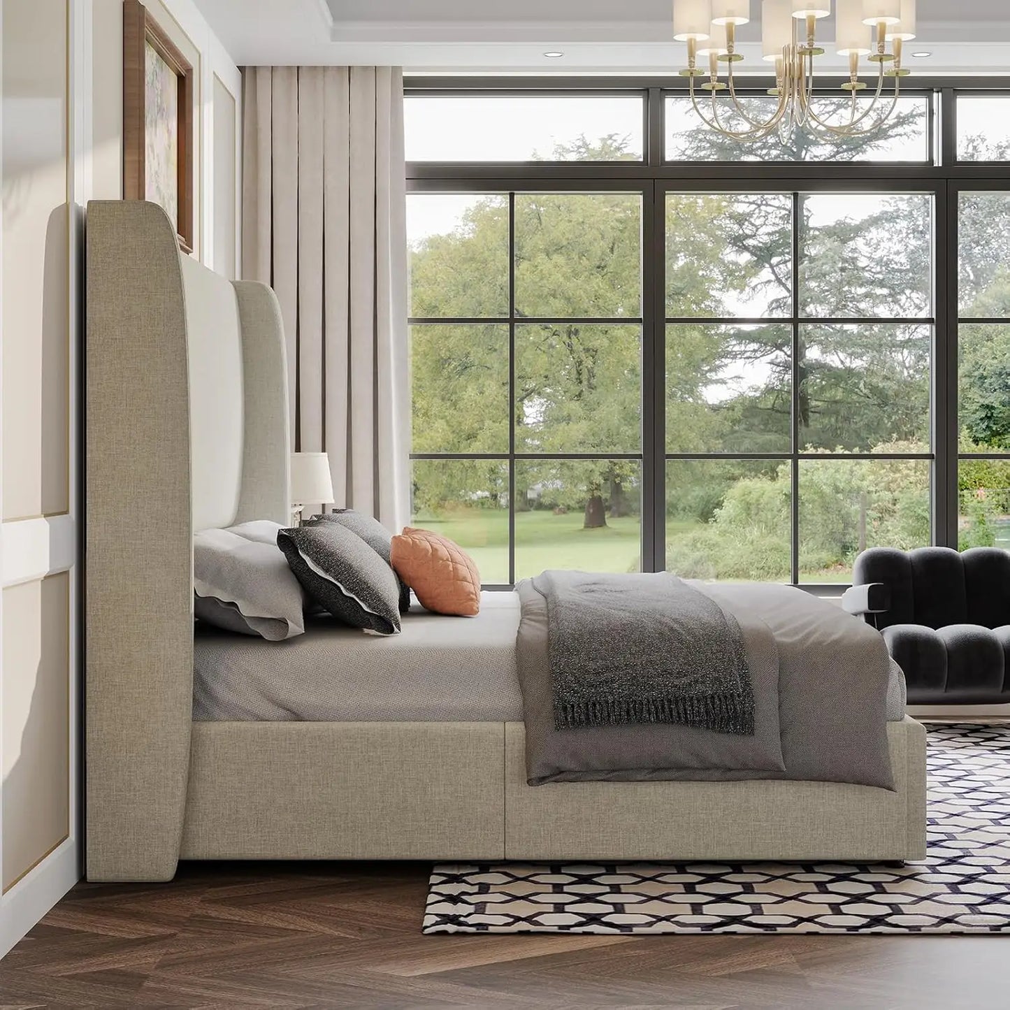 Lift Storage Upholstered Bed Platform Frame With Hydraulic Headboard