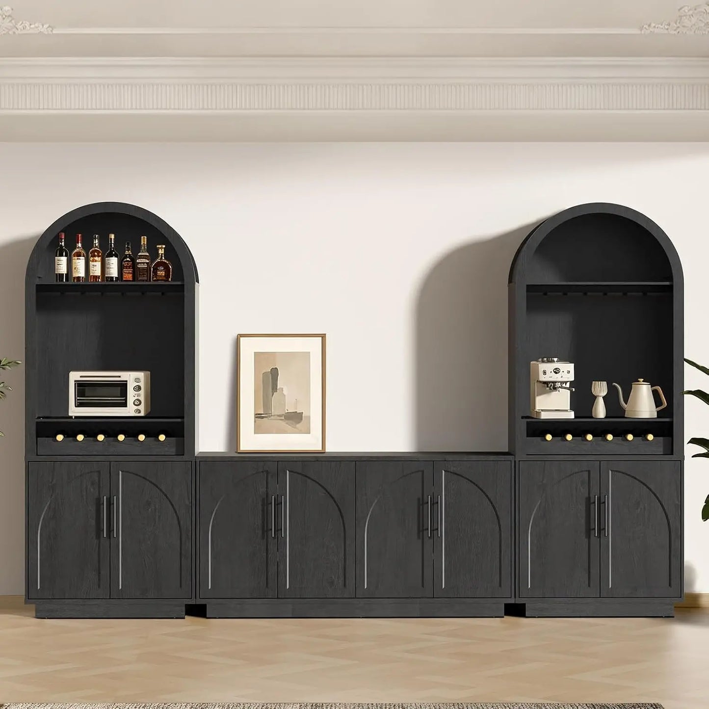 Buffet Cabinet With Glass Doors Modern Arched Sideboard