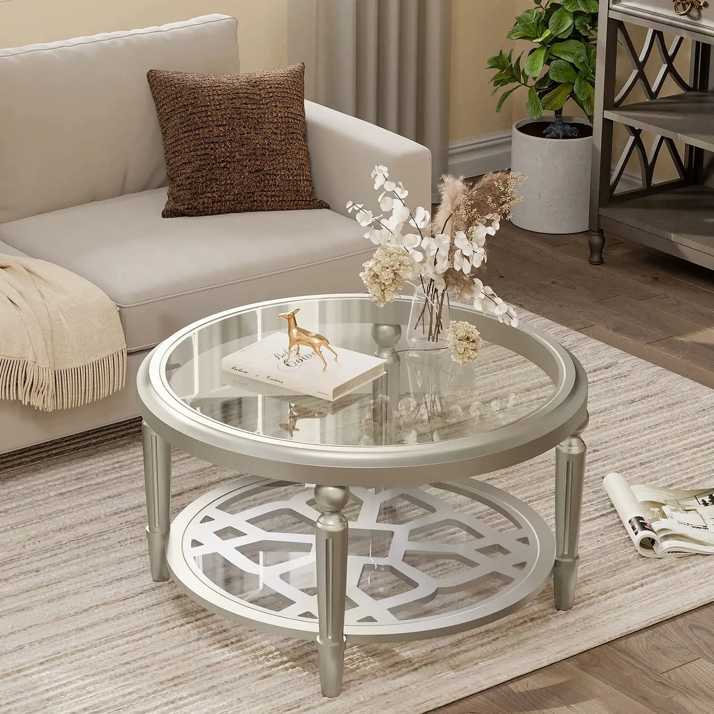 Round Coffee Table Set of 2, Nesting Tables with Honeycomb Pattern, Modern End Table for Living Room, Farmhouse,, Customized